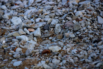 Small beach by the coast covered with multiple stones and sand