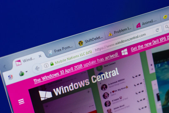Ryazan, Russia - June 17, 2018: Homepage of WindowsCentral website on the display of PC, url - WindowsCentral.com.
