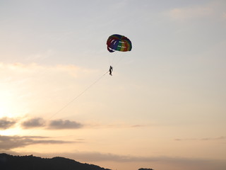 Parasailing at Patong Phuket Thailand at Sunset beautiful colours