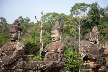 Siem Reap, Cambodia,  January 8, 2020: Angkor Thom South Gate - Angkor Wat