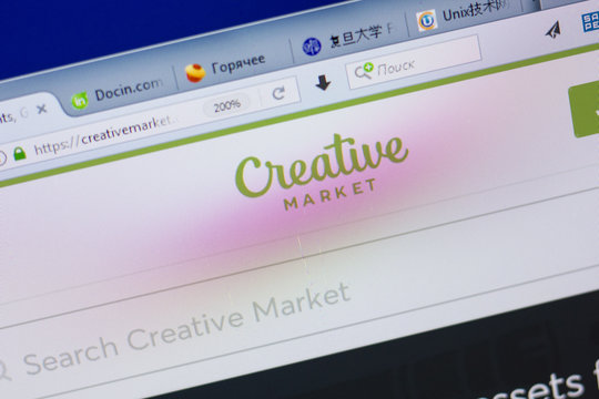 Ryazan, Russia - June 17, 2018: Homepage of CreativeMarket website on the display of PC, url - CreativeMarket.com.