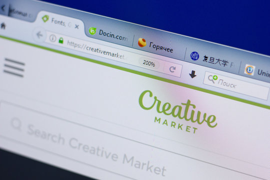 Ryazan, Russia - June 17, 2018: Homepage of CreativeMarket website on the display of PC, url - CreativeMarket.com.