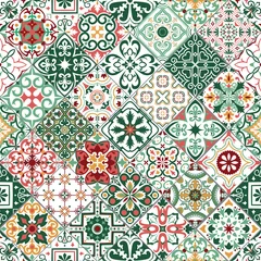 Stof per meter Seamless tiles background in portuguese style. Mosaic pattern for ceramic in dutch, portuguese, spanish, italian style. © jolie_nuage