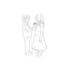 Vector Illustration boy and girl Couple Doodle style. Isolated on white background. Decorative element for wallpaper, fabric, business, wrapping paper, holiday, hand draw doodle