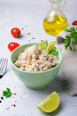 Rice with Tuna, Delicious Salad or Appetizer in a Bowl