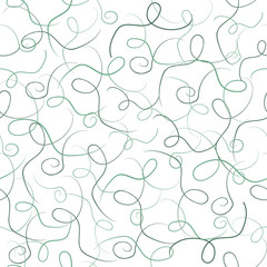 Light textile pattern of green ribbons on a white background. Vector abstract seamless ornament for fabric, tiles.