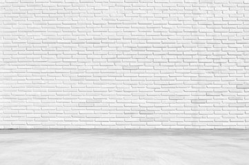 Empty White Room ,Clean white brick wall Texture with white floor Background for Presentations and...