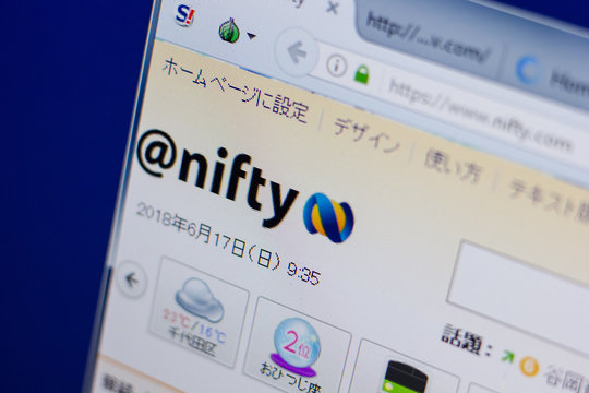 Ryazan, Russia - June 17, 2018: Homepage of Nifty website on the display of PC, url - Nifty.com.