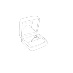 Hand drawn ring with diamond line icon vector illustration design  Engagement rings in a box   isolated on white background