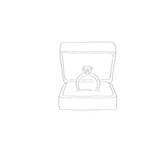 Hand drawn ring with diamond line icon vector illustration design  Engagement rings in a box   isolated on white background
