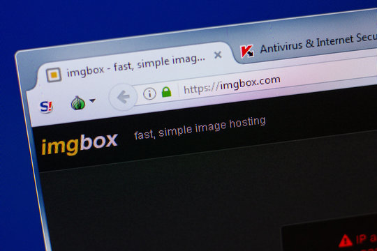 Ryazan, Russia - June 17, 2018: Homepage of ImgBox website on the display of PC, url - ImgBox.com.