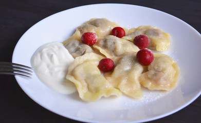 Dumplings with cherries. A popular and traditional dish in Ukraine.