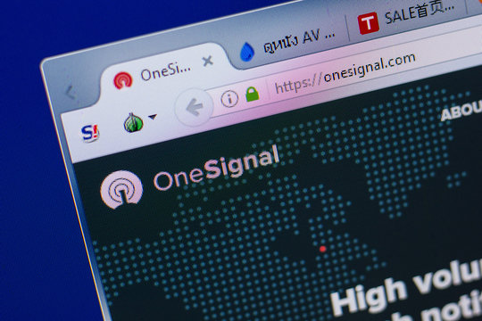 Ryazan, Russia - June 17, 2018: Homepage of OneSignal website on the display of PC, url - OneSignal.com.