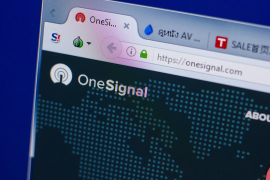 Ryazan, Russia - June 17, 2018: Homepage of OneSignal website on the display of PC, url - OneSignal.com.
