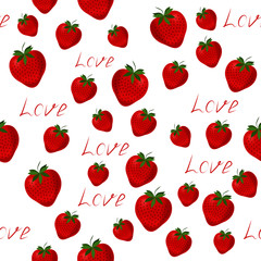 3d strawberry with love lettering seamless pattern. Saint Valentine day. 14 February. Love. Pattern for décor, wrapping paper, wallpaper and fabric. Vector illustration
