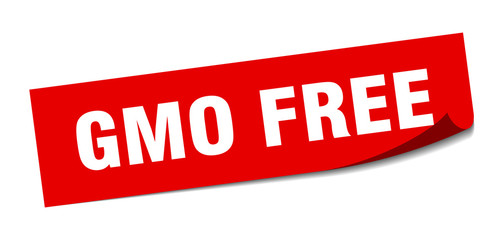 gmo free sticker. gmo free square sign. gmo free. peeler