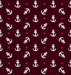 Purple anchor pattern with polka dots. Nautical background seamless design.