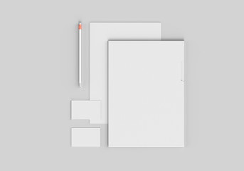 Base white stationery mockup template for branding identity on gray background for graphic designers presentations and portfolios. 3D rendering.