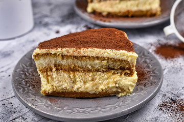 Slice of homemade Tiramisu cream dessert