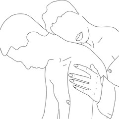 Boy and girl line vector art couple Ink drawing, illustration on isolated white background Decorative element for wallpaper, fabric, business, wrapping paper, holiday,  hand draw doodle