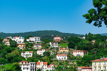 view on the houses of Icici on the green mountain. Croatia 