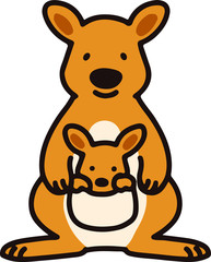 Outlined simple and cute kangaroo mother and kangaroo baby