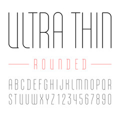 Font from rounded ultra thin line, trendy simple alphabet sans serif, modern condensed black letters and numbers