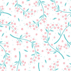 Floral Seamless pattern. Vector Abstract background with Sakura Branches. Cherry blossoms