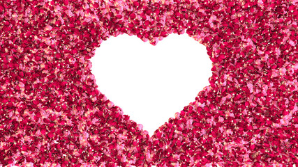 frame of rose petals in the form of a heart