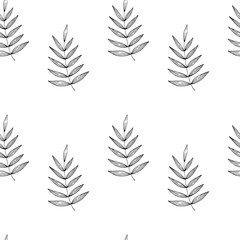 Floral seamless pattern with branches on white background. Ornament with tropic leaves. Vector illustration for fabric, textile, wallpaper, posters, paper. fashion print. Doodle style. 
