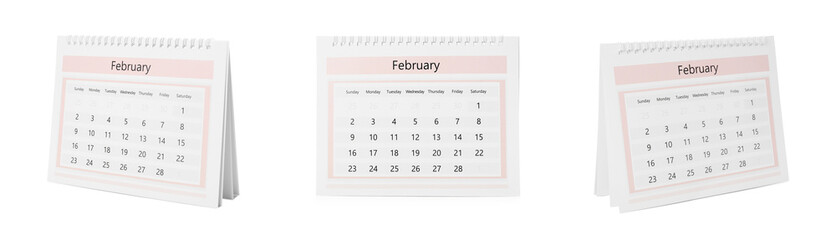 Collage of paper calendar on white background