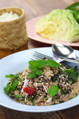 larb moo, pork type of Lao minced meat salad