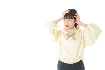 Fototapeta premium 頭痛に苦しむ若い女性