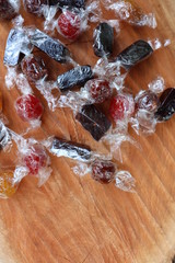 Candy on the wood brown