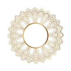Decorative golden round ornate frame on white background. Luxury mandala in ethnic style. Oriental circular vintage floral illustration. Arabic, Islamic, moroccan, asian, indian native african motif.
