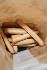 Close view Fresh baked grissini bread  