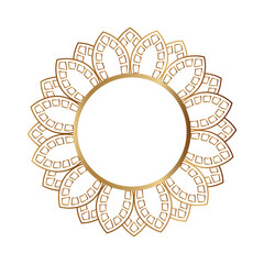 Decorative golden round ornate frame on white background. Luxury mandala in ethnic style. Oriental circular vintage floral illustration. Arabic, Islamic, moroccan, asian, indian native african motif.