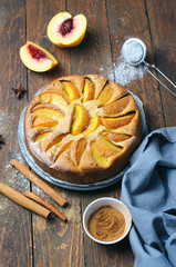 Peach Pie over Wooden Background, Homemade Bakery