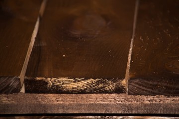 Wooden plank end table closeup