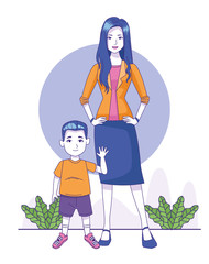 cartoon woman with little boy icon, colorful design