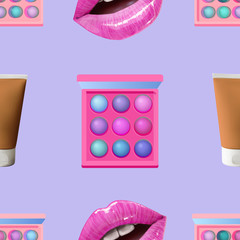 Make up seamless pattern. Beauty background with cosmetic products.