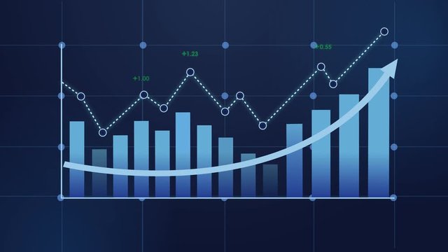 chart with arrow bar graph blue with arrow, professional look and feel
