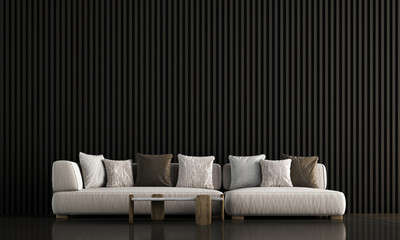 Modern interior design of black living room interior design and wall tile texture background 