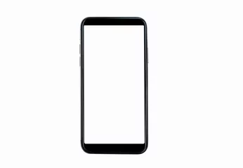 Foto op Plexiglas Black smartphone with blank screen isolated on white background. Mockup to showcasing mobile web-site design or screenshots your applications  - Clipping Path © Hand Robot