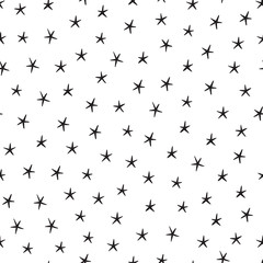 Vector Holiday or Birthday Seamless Pattern with Hand Drawn Doodle Stars. Starry Space Sky Vector Festive Background