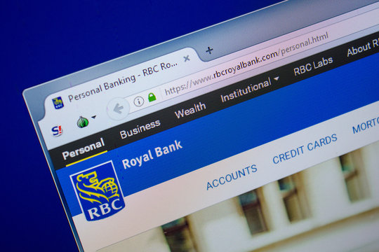 Ryazan, Russia - June 26, 2018: Homepage of RbcRoyalBank website on the display of PC. URL - RbcRoyalBank.com.