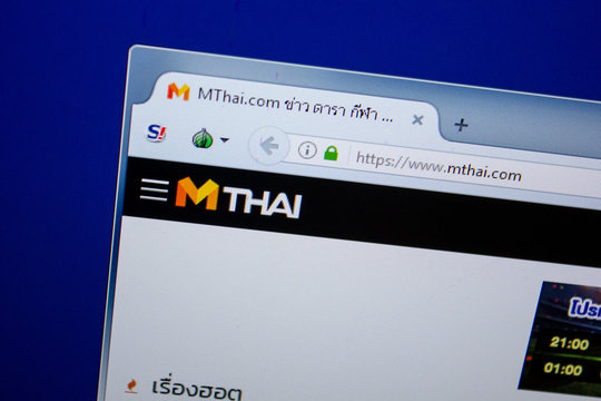 Ryazan, Russia - June 26, 2018: Homepage of Mthai website on the display of PC. URL - Mthai.com.