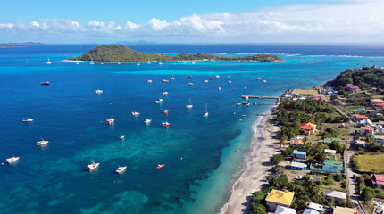 Caribbean Islands aerial view, Grenada and Grenadines - obrazy, fototapety, plakaty