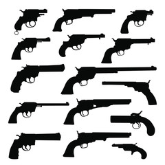 Set of various guns. Retro Weapon. Vector silhouettes isolated on white