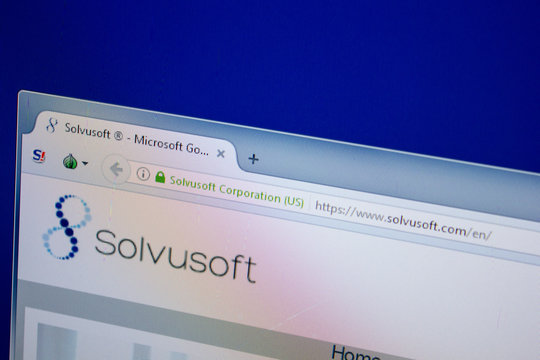 Ryazan, Russia - June 26, 2018: Homepage of Solvusoft website on the display of PC. URL - Solvusoft.com.
